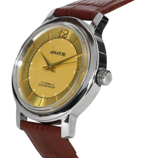 ARWATCH Brown Leather Watch with Yellow Dial and Shockproof