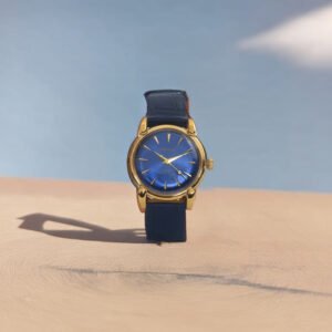 ARWATCH|| Gold Watch with Blue Dial and Leather Strap