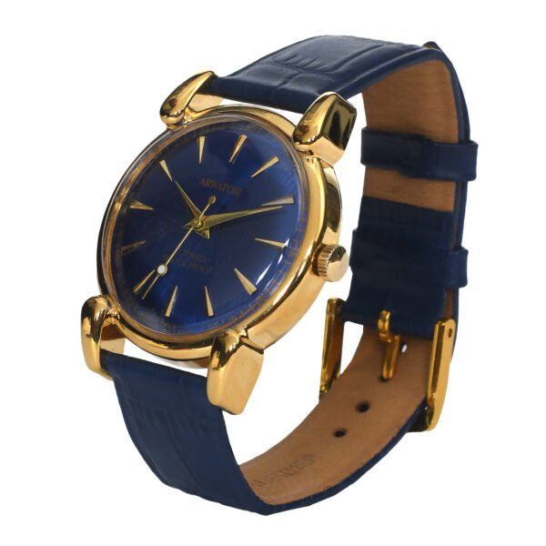 ARWATCH|| Gold Watch with Blue Dial and Leather Strap