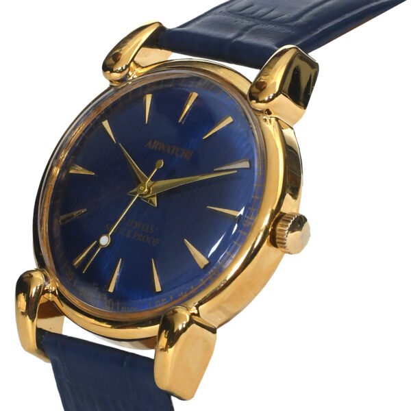 ARWATCH|| Gold Watch with Blue Dial and Leather Strap