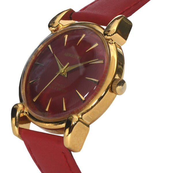 ARWATCH|| Women's Rose Gold Watch with Red Leather Strap