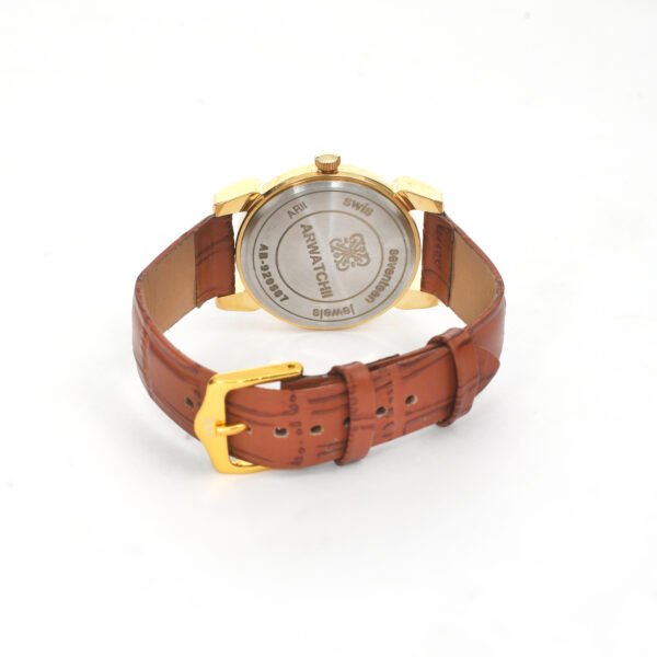 ARWATCH||Classic Gold Watch with Brown Leather Strap